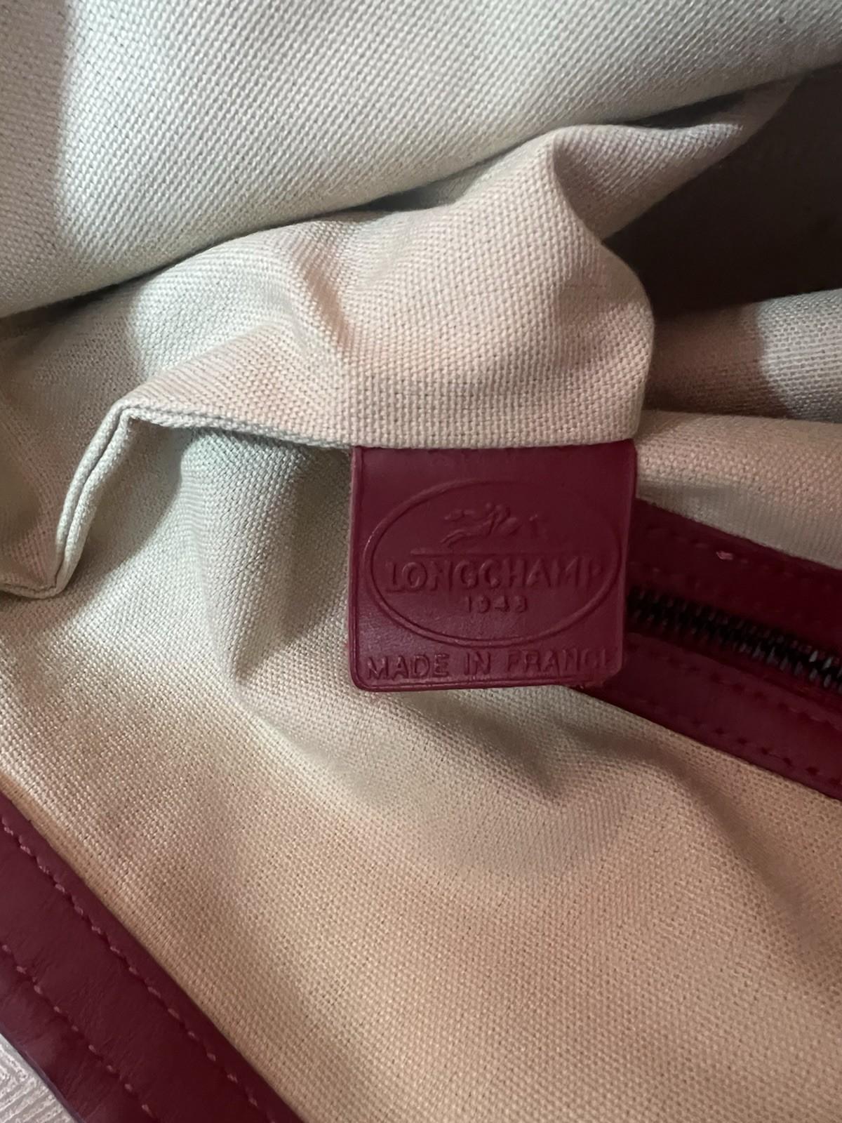 10-366.jpg Longchamp Hortensia LM Embossed Leather Tote Bag Burgundy Medium Snap Closure