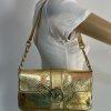 Michael Kors Gold Soft Python Leather Fulton Small Flap Shoulder Bag Clutch