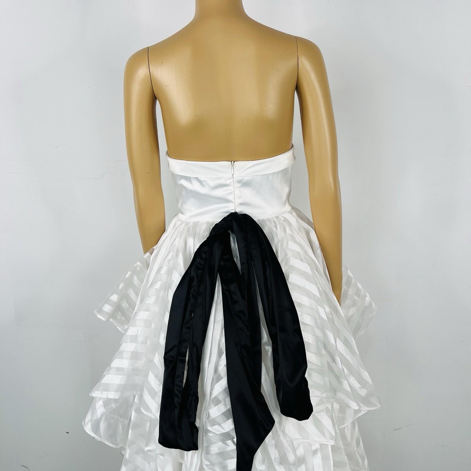 Glamour By Terani Couture Satin Ball Gown Dress 10 Black White Belted Organza
