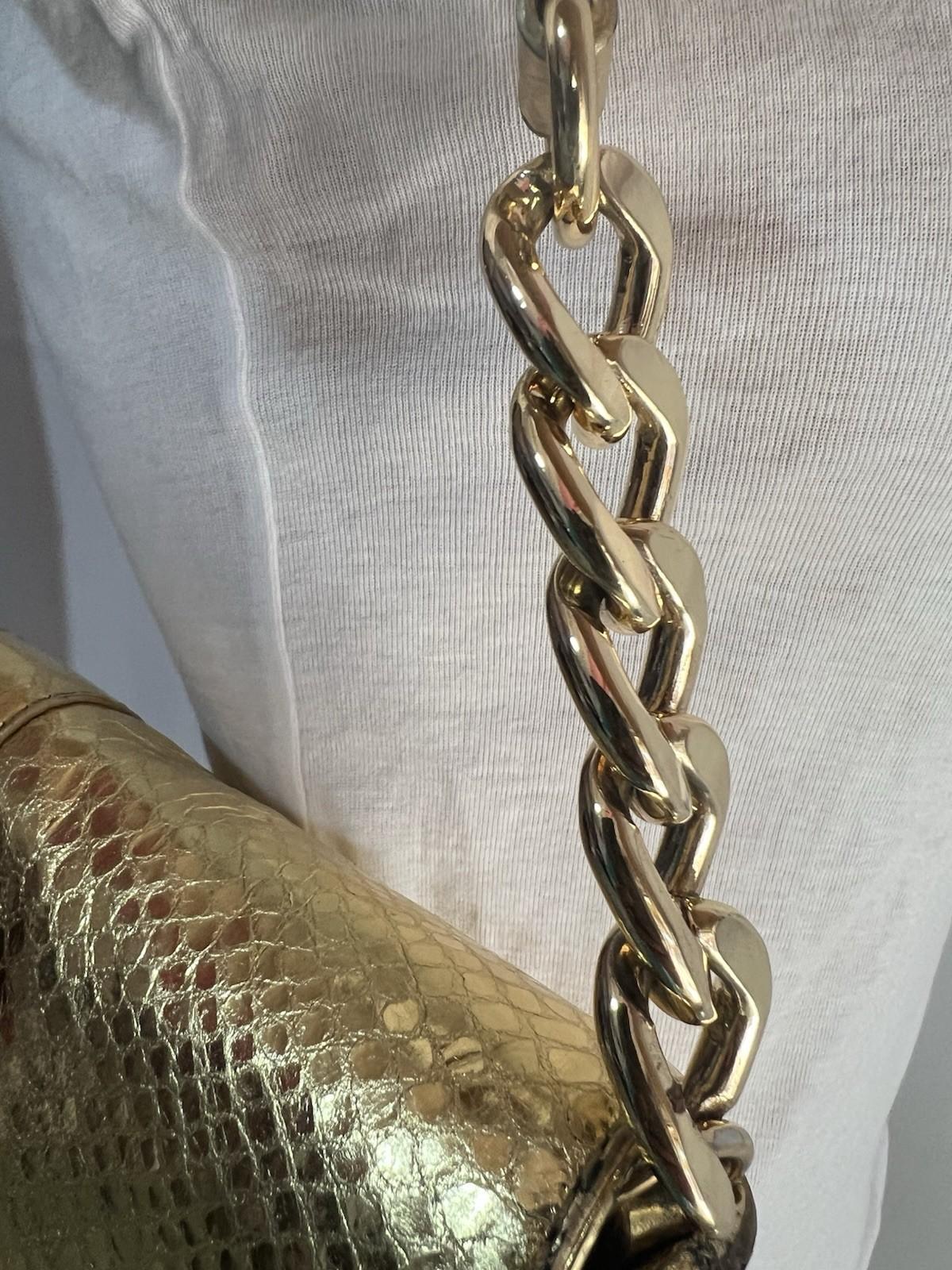Michael Kors Gold Soft Python Leather Fulton Small Flap Shoulder Bag Clutch