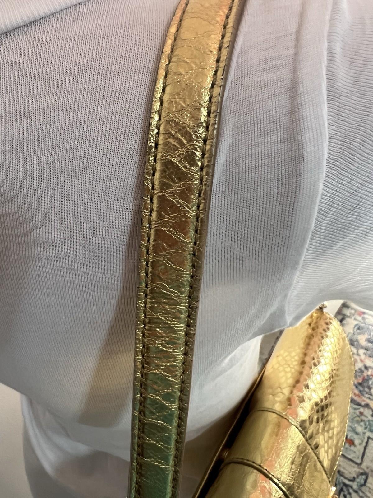 Michael Kors Gold Soft Python Leather Fulton Small Flap Shoulder Bag Clutch