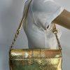 Michael Kors Gold Soft Python Leather Fulton Small Flap Shoulder Bag Clutch