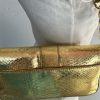 Michael Kors Gold Soft Python Leather Fulton Small Flap Shoulder Bag Clutch