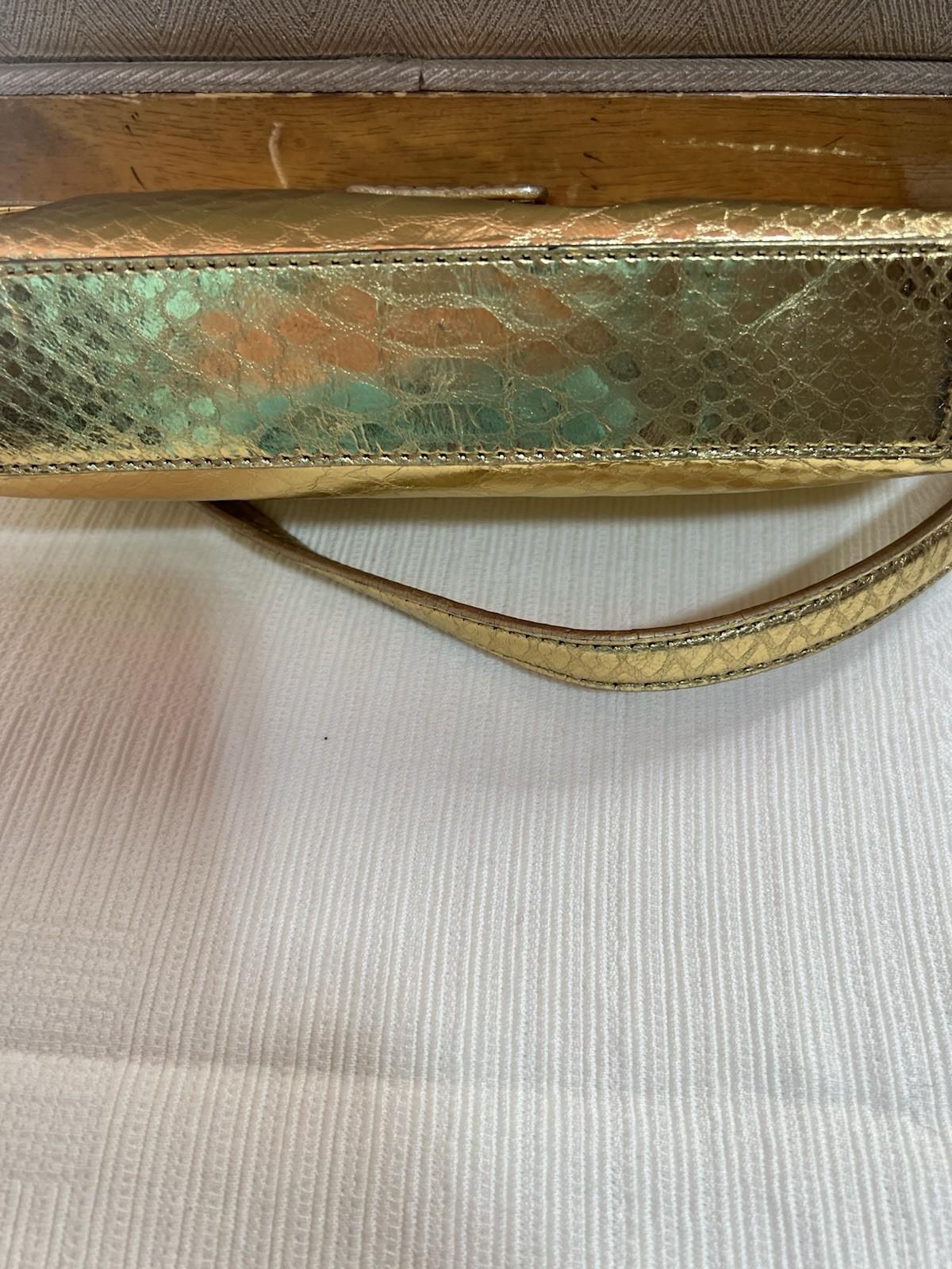 Michael Kors Gold Soft Python Leather Fulton Small Flap Shoulder Bag Clutch