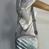 Herald Chevron Quilted Crossbody Camera Bag Detachable Coin Pouch Silver  Small