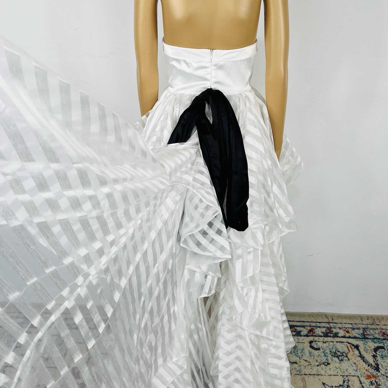 Glamour By Terani Couture Satin Ball Gown Dress 10 Black White Belted Organza