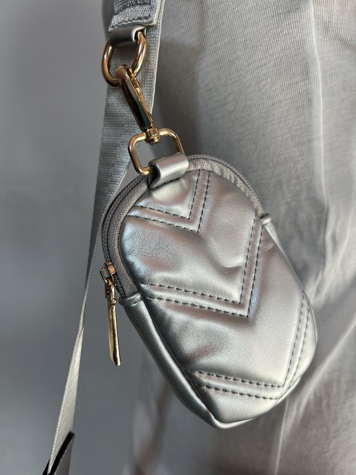 Herald Chevron Quilted Crossbody Camera Bag Detachable Coin Pouch Silver  Small
