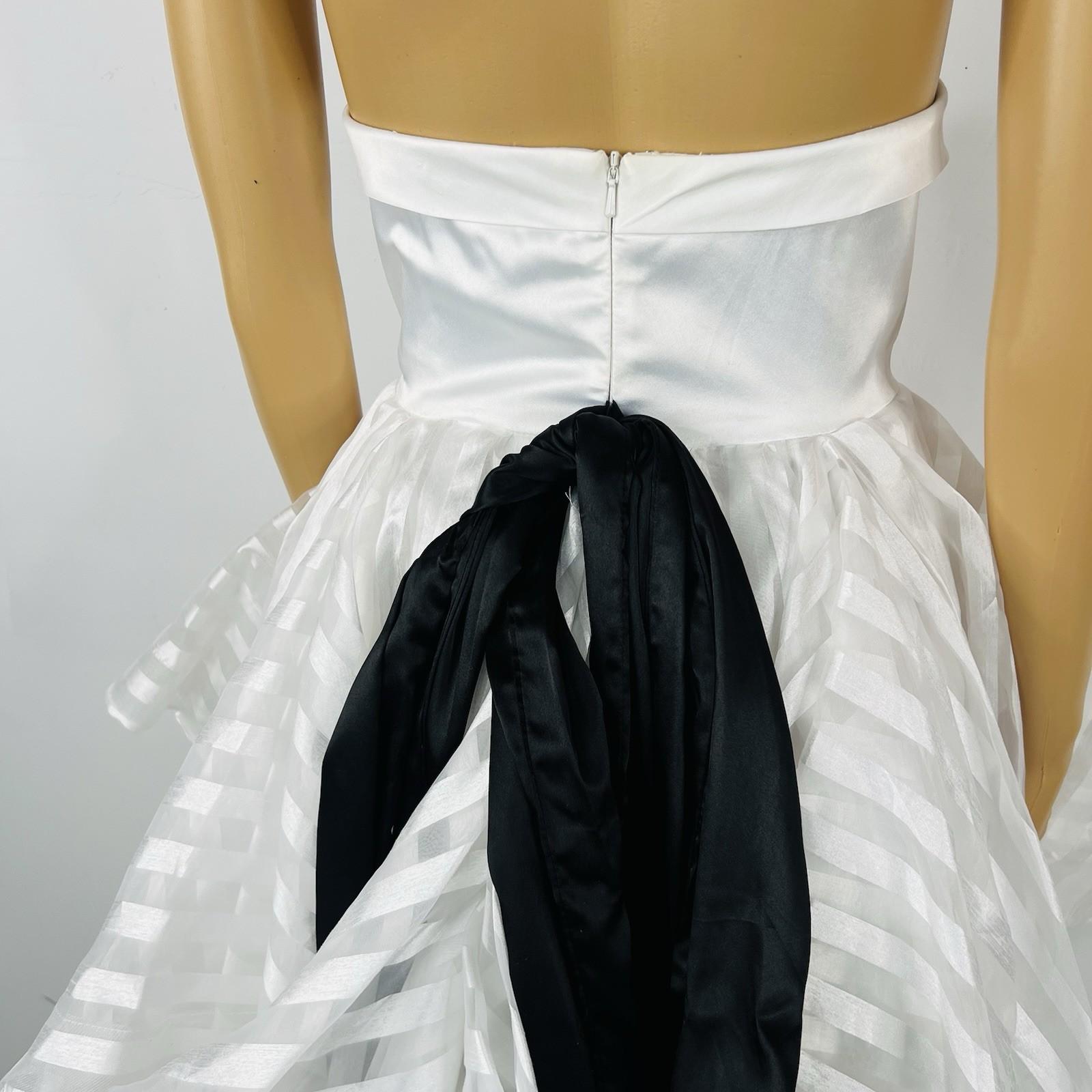 Glamour By Terani Couture Satin Ball Gown Dress 10 Black White Belted Organza