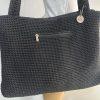 The Sak Woven Crochet Shoulder Bag Handbag Black Double Handle Large Dual Zipper