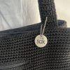 The Sak Woven Crochet Shoulder Bag Handbag Black Double Handle Large Dual Zipper