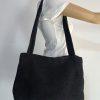 The Sak Woven Crochet Shoulder Bag Handbag Black Double Handle Large Dual Zipper