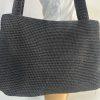 The Sak Woven Crochet Shoulder Bag Handbag Black Double Handle Large Dual Zipper