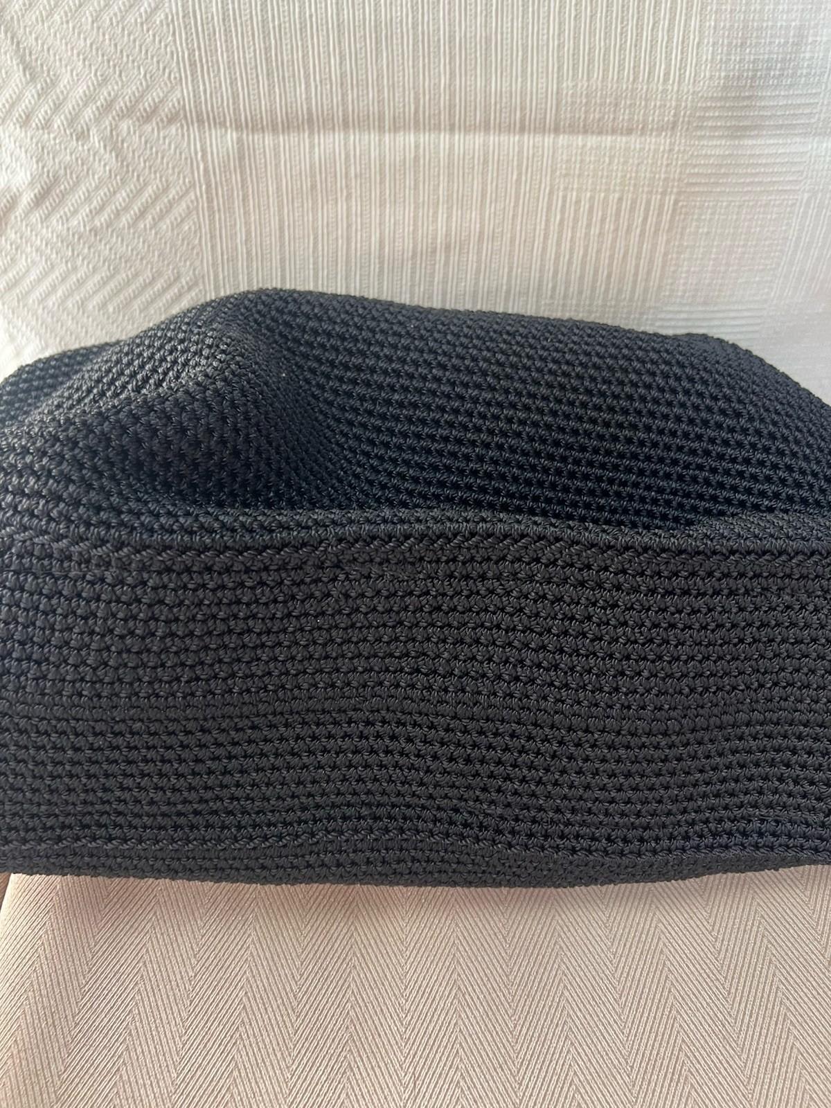 The Sak Woven Crochet Shoulder Bag Handbag Black Double Handle Large Dual Zipper