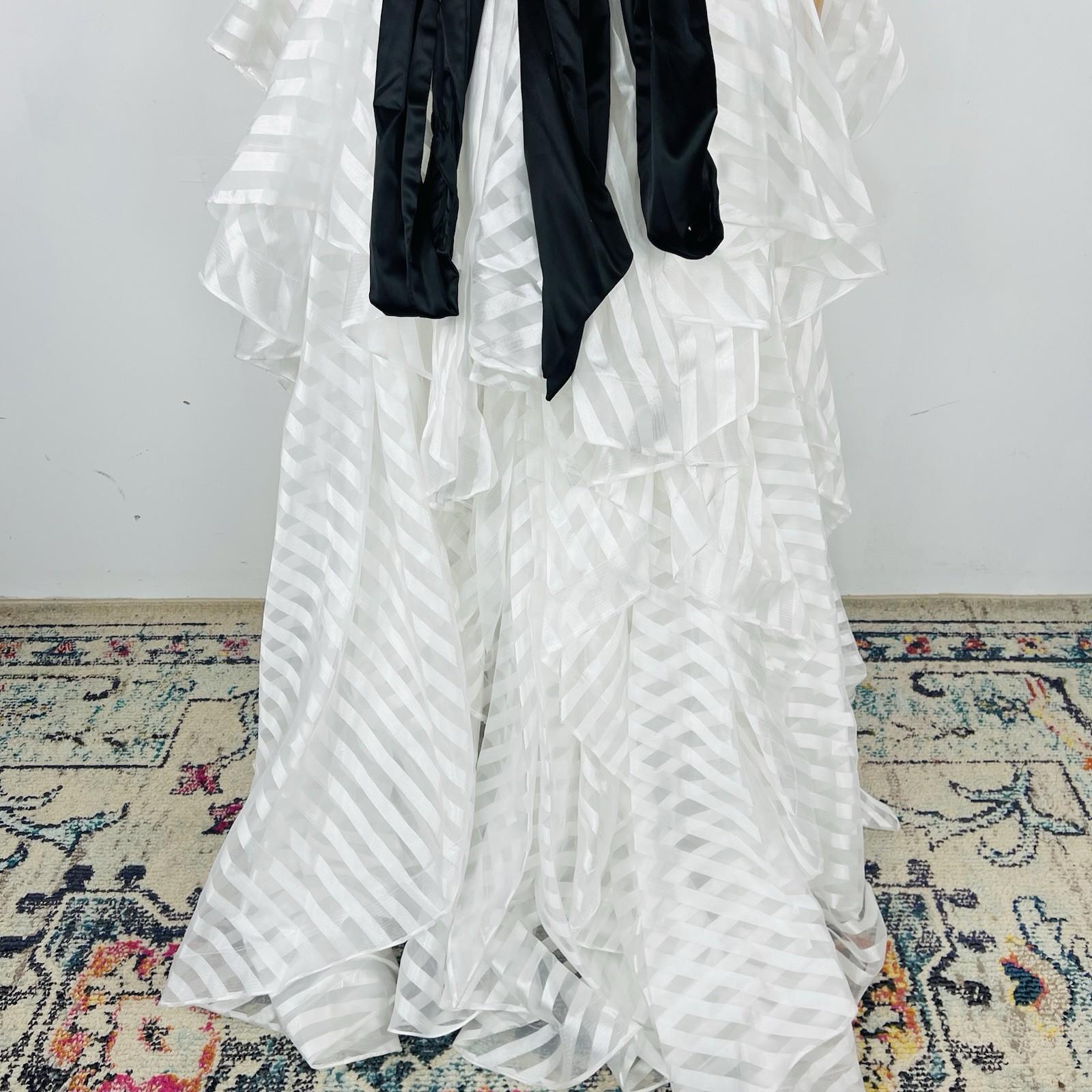 Glamour By Terani Couture Satin Ball Gown Dress 10 Black White Belted Organza
