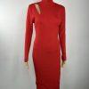 Gabrielle Union Tight Knit Sweater Dress Size L Red Long Sleeve Cutout Midi