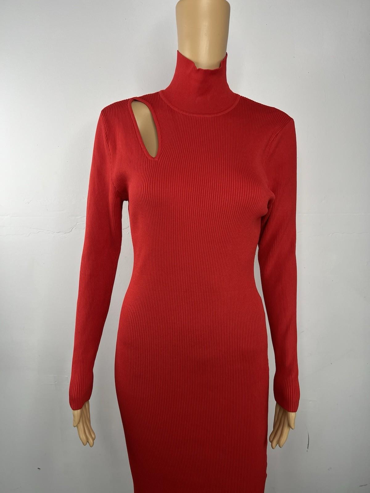 Gabrielle Union Tight Knit Sweater Dress Size L Red Long Sleeve Cutout Midi