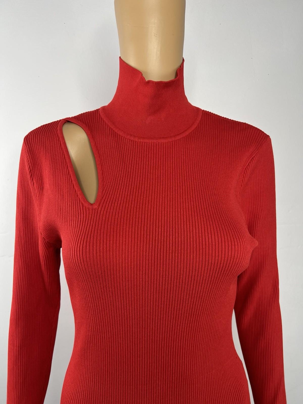 Gabrielle Union Tight Knit Sweater Dress Size L Red Long Sleeve Cutout Midi