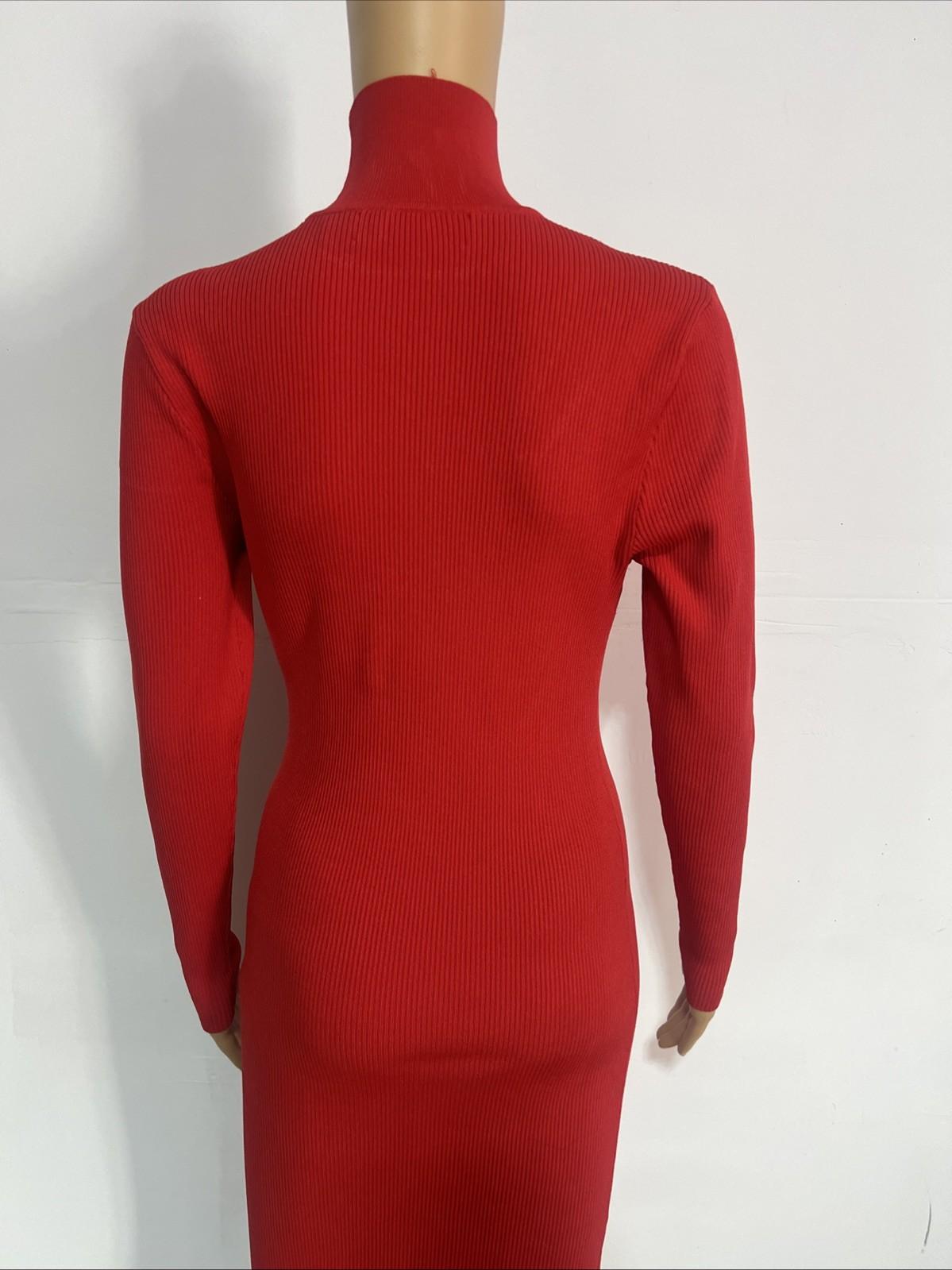 Gabrielle Union Tight Knit Sweater Dress Size L Red Long Sleeve Cutout Midi