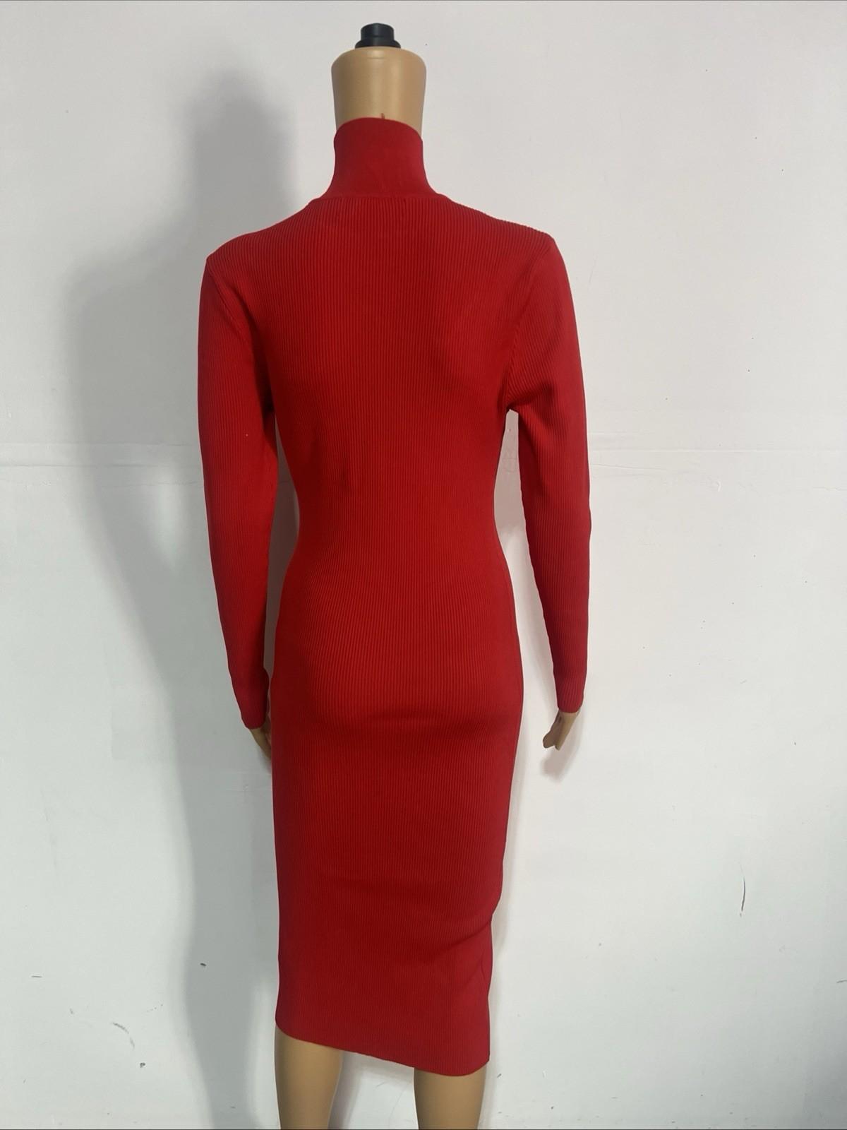 Gabrielle Union Tight Knit Sweater Dress Size L Red Long Sleeve Cutout Midi