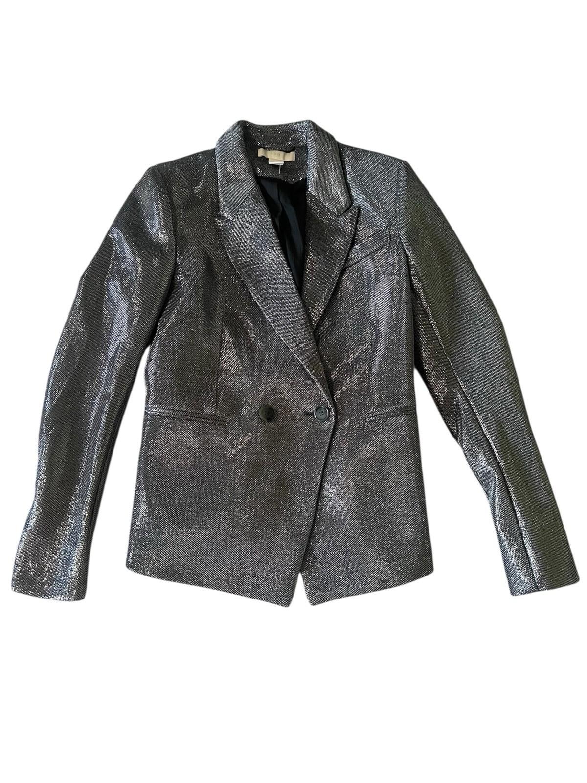 H&M Trinny Woodall  Silver Double breasted Blazer Jacket US 6 Metallic Party Y2K