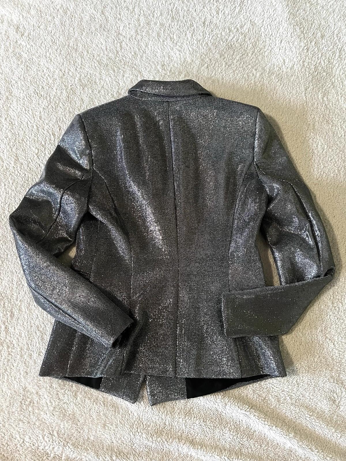 H&M Trinny Woodall  Silver Double breasted Blazer Jacket US 6 Metallic Party Y2K