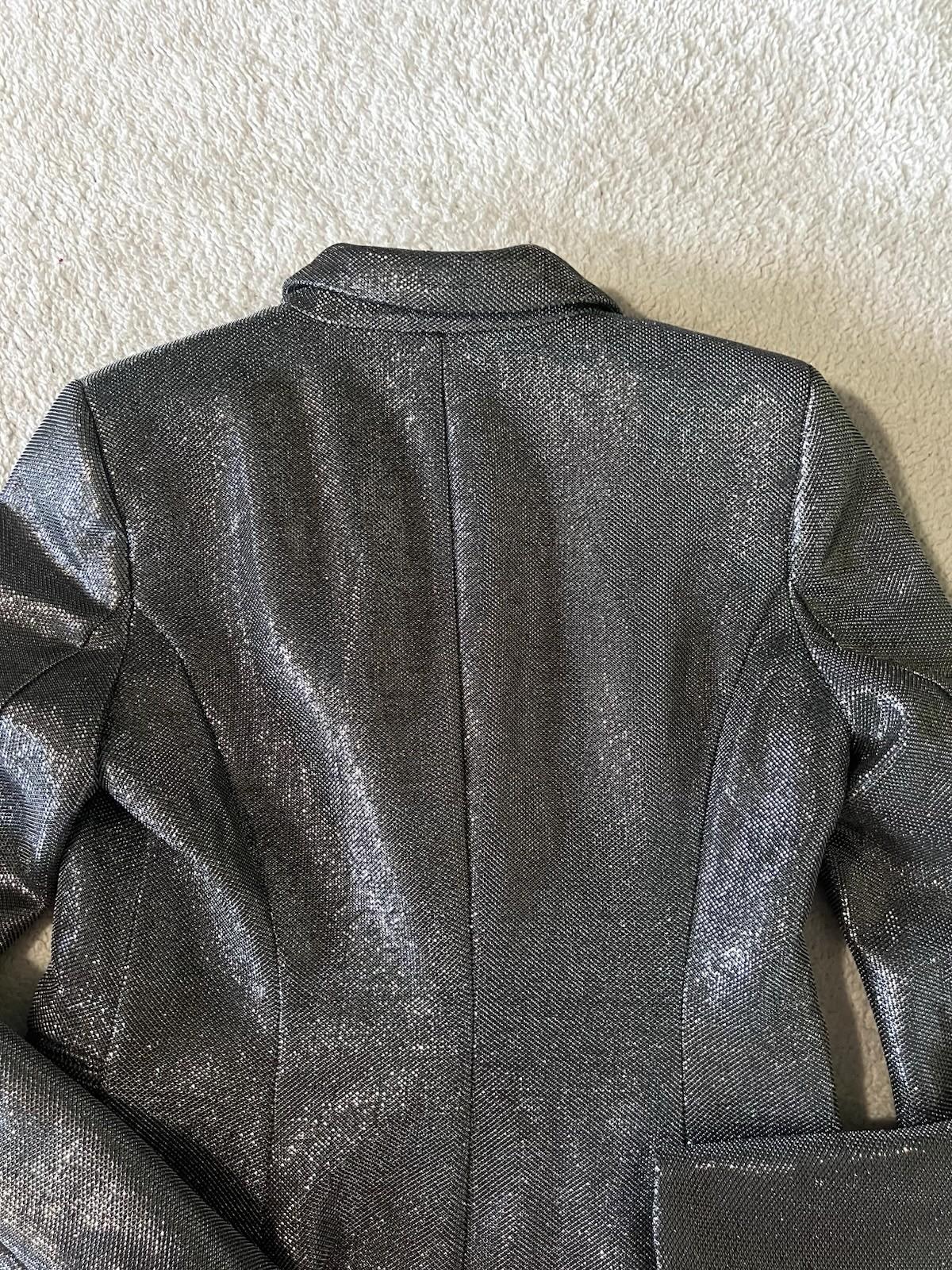 H&M Trinny Woodall  Silver Double breasted Blazer Jacket US 6 Metallic Party Y2K