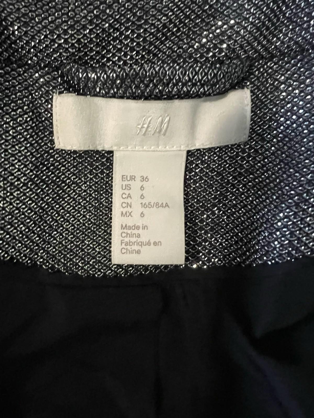 H&M Trinny Woodall  Silver Double breasted Blazer Jacket US 6 Metallic Party Y2K