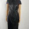 Calvin Klein Faux Leather Dress Size 4 Black Cap Sleeves Snap Button Fitted