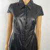 Calvin Klein Faux Leather Dress Size 4 Black Cap Sleeves Snap Button Fitted