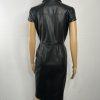 Calvin Klein Faux Leather Dress Size 4 Black Cap Sleeves Snap Button Fitted