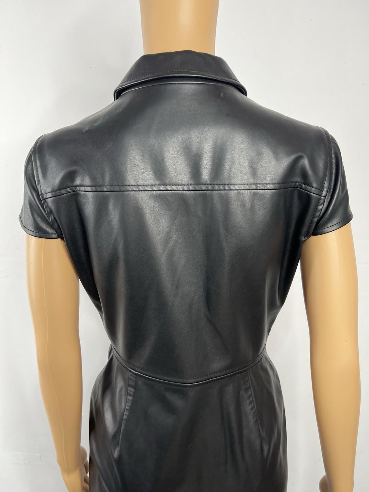 Calvin Klein Faux Leather Dress Size 4 Black Cap Sleeves Snap Button Fitted