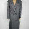 Chrisian Dior Vintage Wool Skirt Suit 16 Gray Double Breasted Pleated Pockets