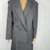Chrisian Dior Vintage Wool Skirt Suit 16 Gray Double Breasted Pleated Pockets