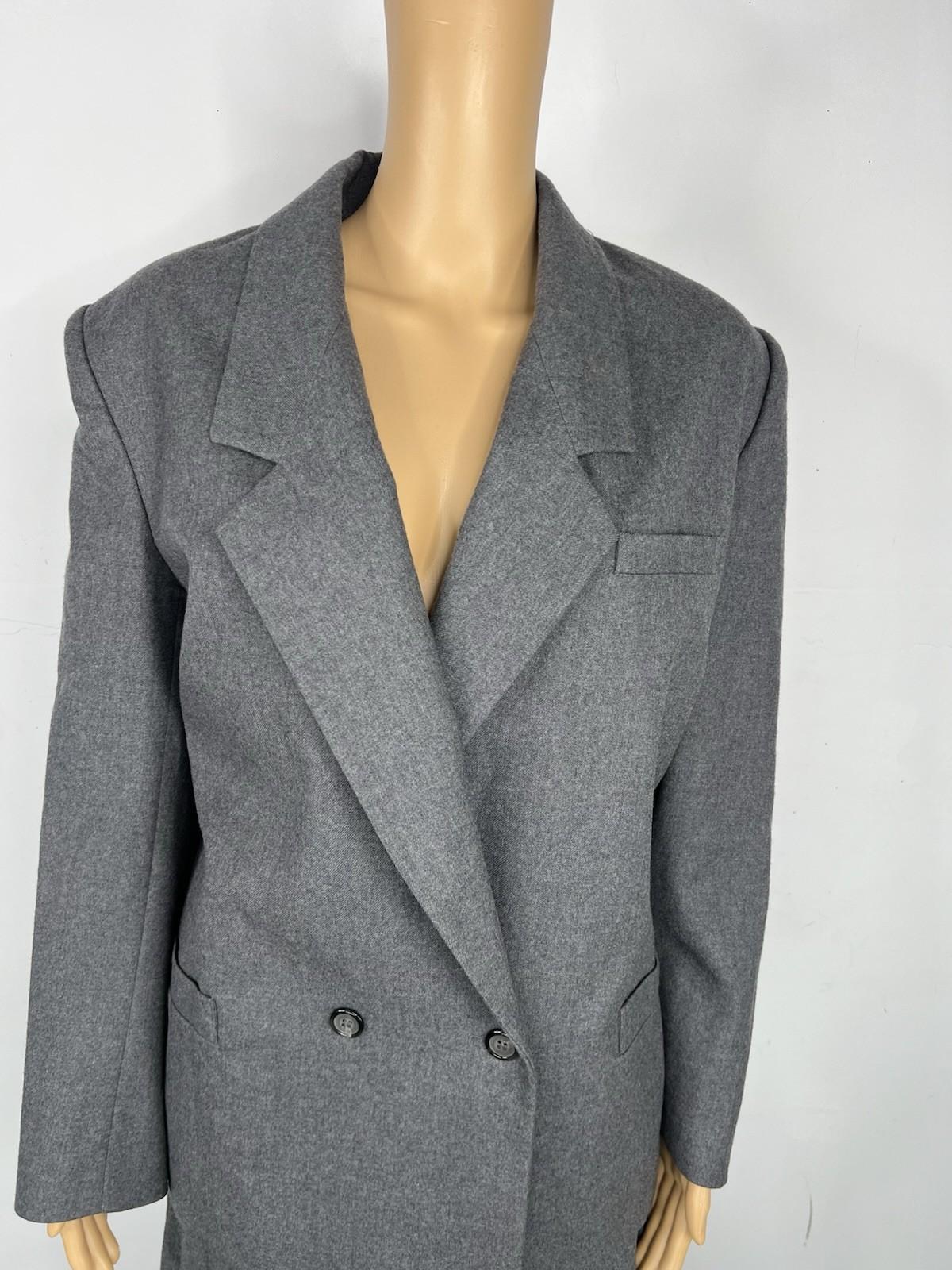 Chrisian Dior Vintage Wool Skirt Suit 16 Gray Double Breasted Pleated Pockets