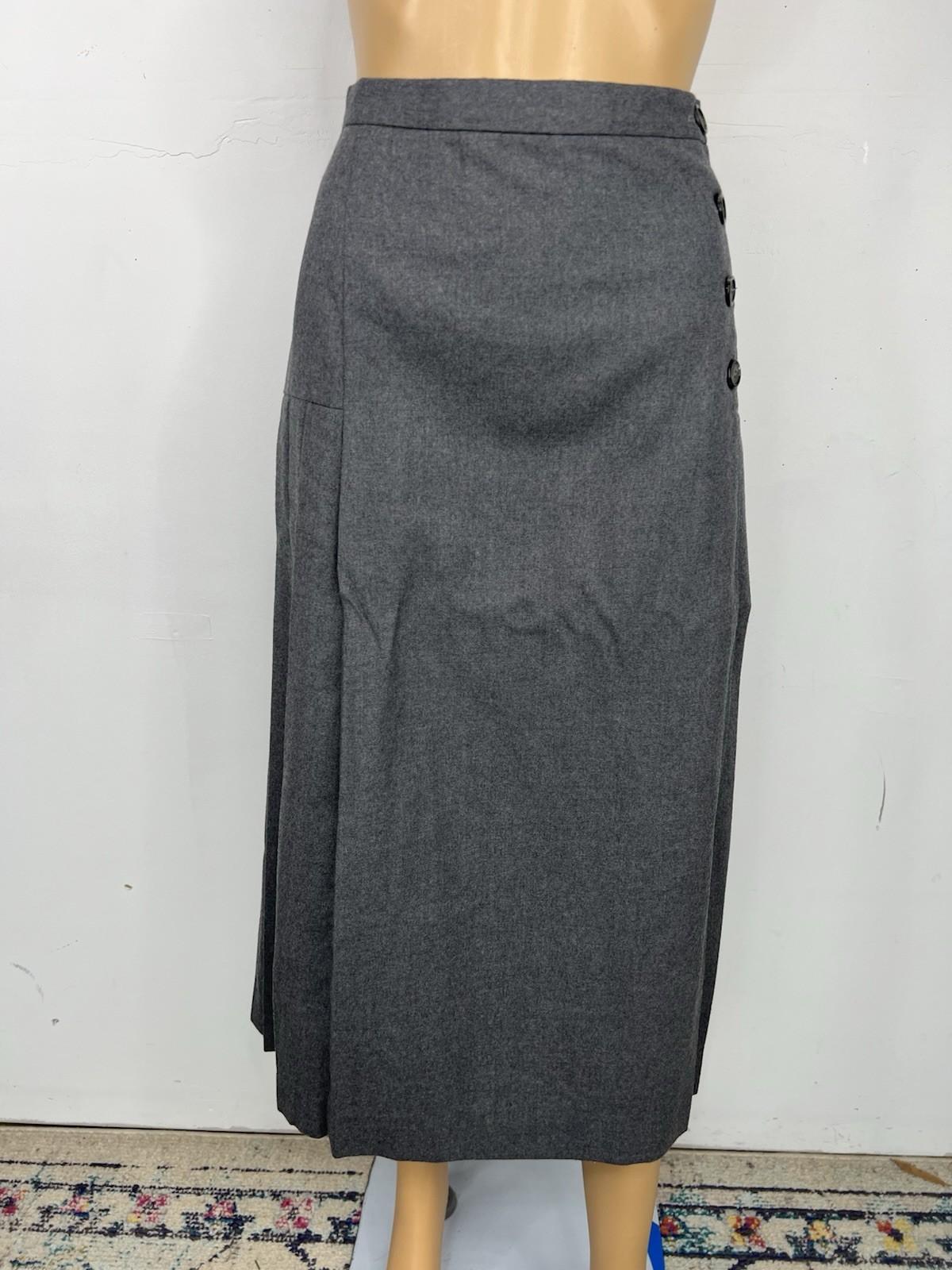Chrisian Dior Vintage Wool Skirt Suit 16 Gray Double Breasted Pleated Pockets
