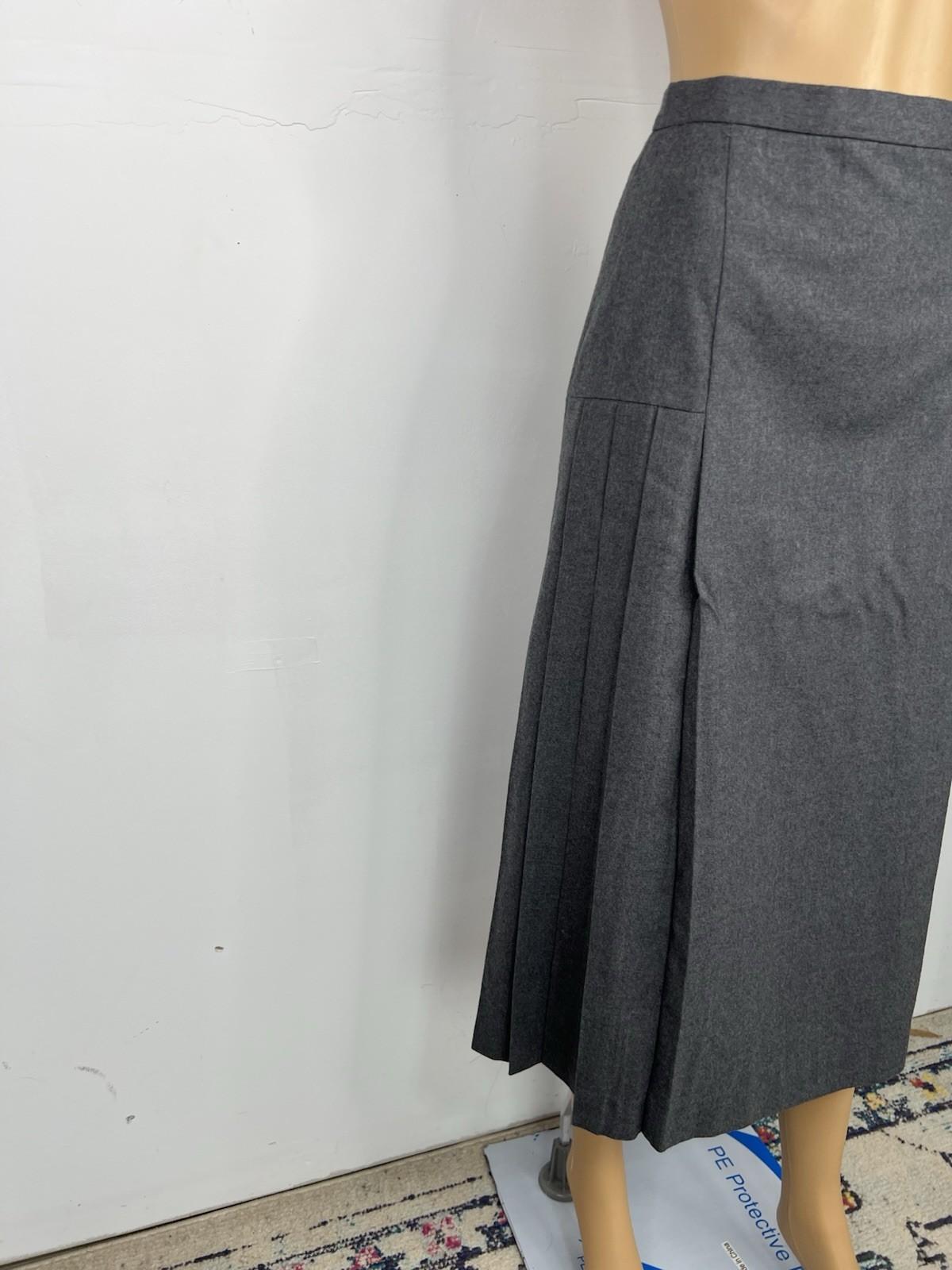 Chrisian Dior Vintage Wool Skirt Suit 16 Gray Double Breasted Pleated Pockets