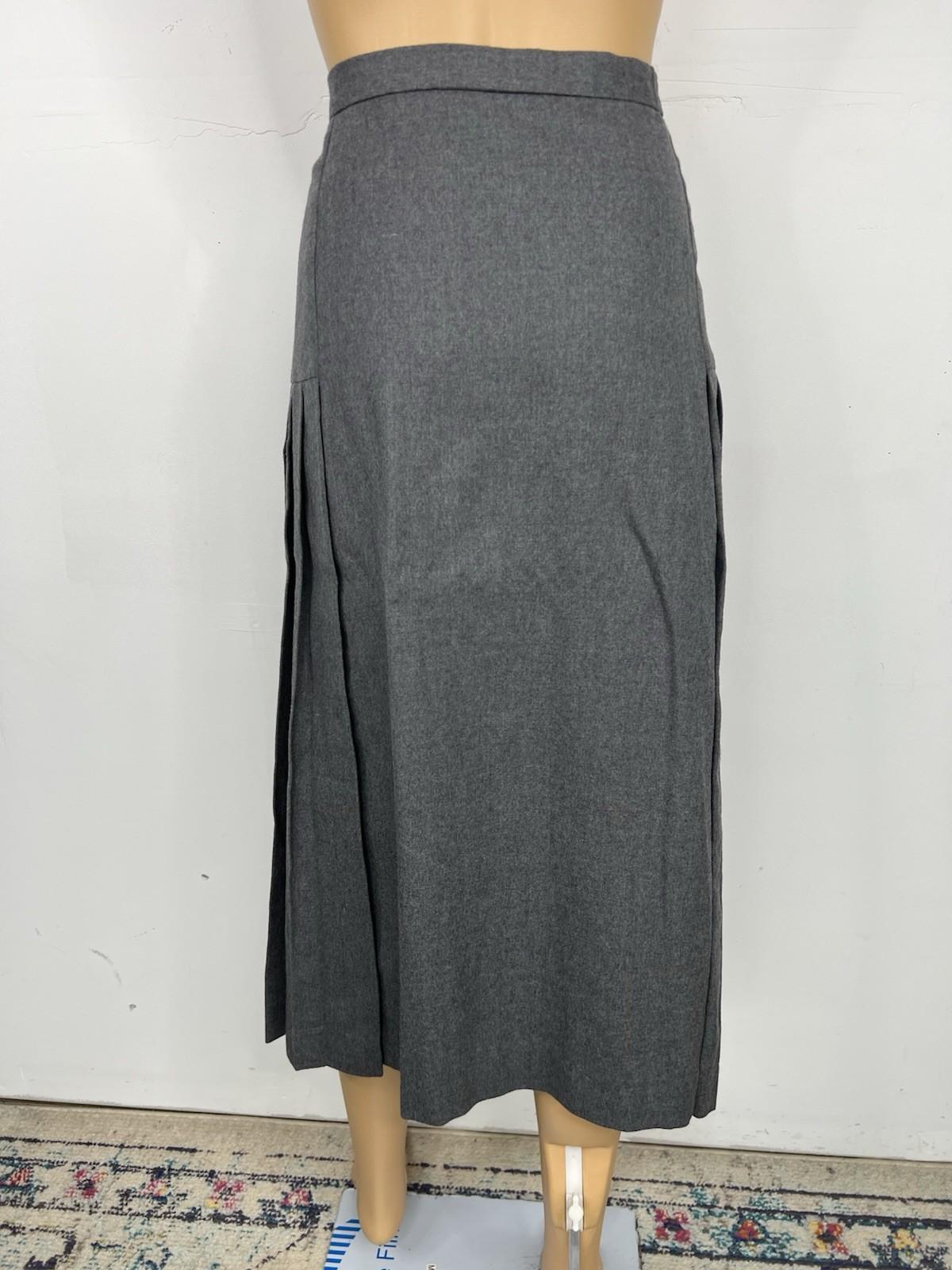 Chrisian Dior Vintage Wool Skirt Suit 16 Gray Double Breasted Pleated Pockets