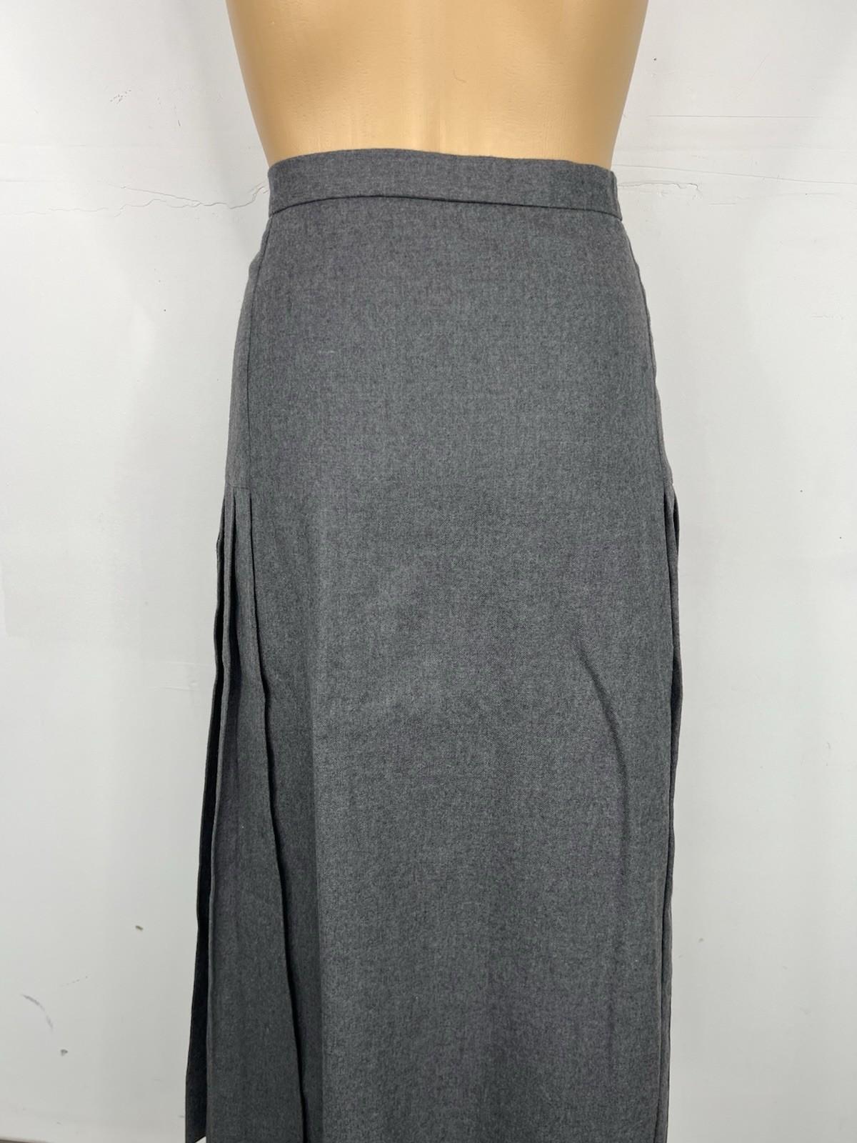 Chrisian Dior Vintage Wool Skirt Suit 16 Gray Double Breasted Pleated Pockets