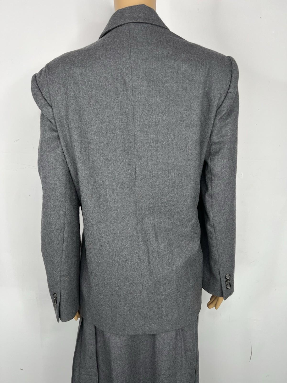 Chrisian Dior Vintage Wool Skirt Suit 16 Gray Double Breasted Pleated Pockets