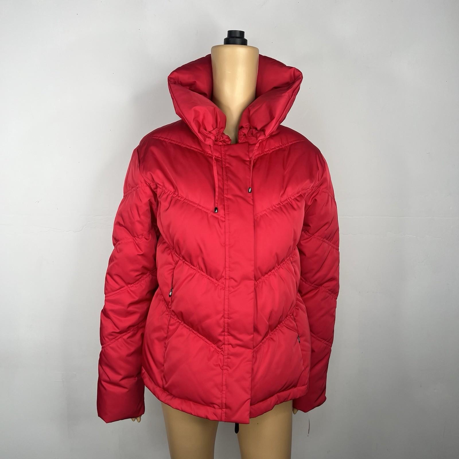 A.N.A A New Approach Women Down Puffer Jacket Size L Full Zip High Collar Red