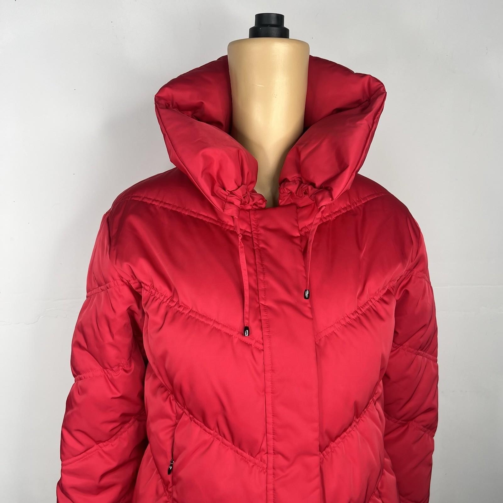 A.N.A A New Approach Women Down Puffer Jacket Size L Full Zip High Collar Red