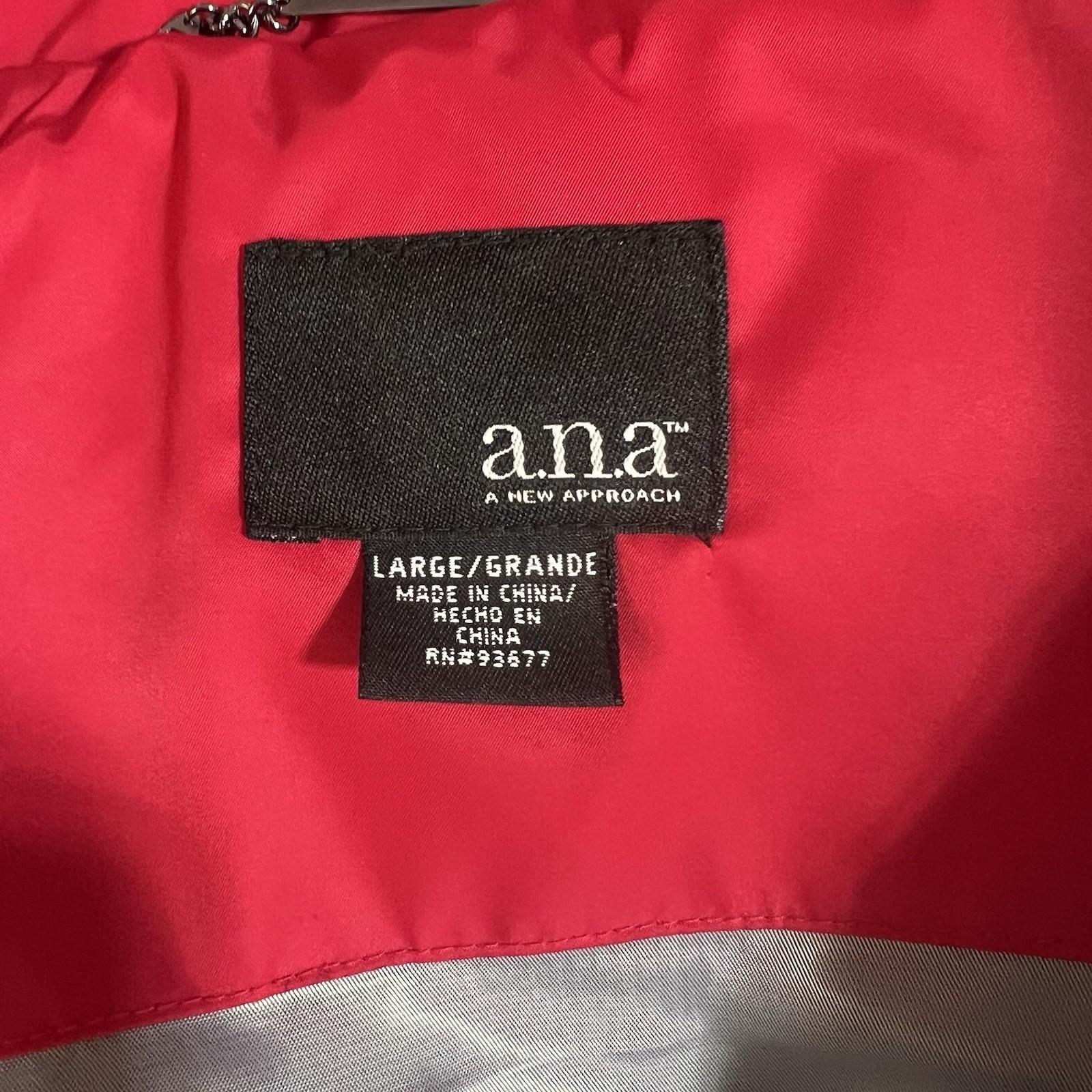 A.N.A A New Approach Women Down Puffer Jacket Size L Full Zip High Collar Red