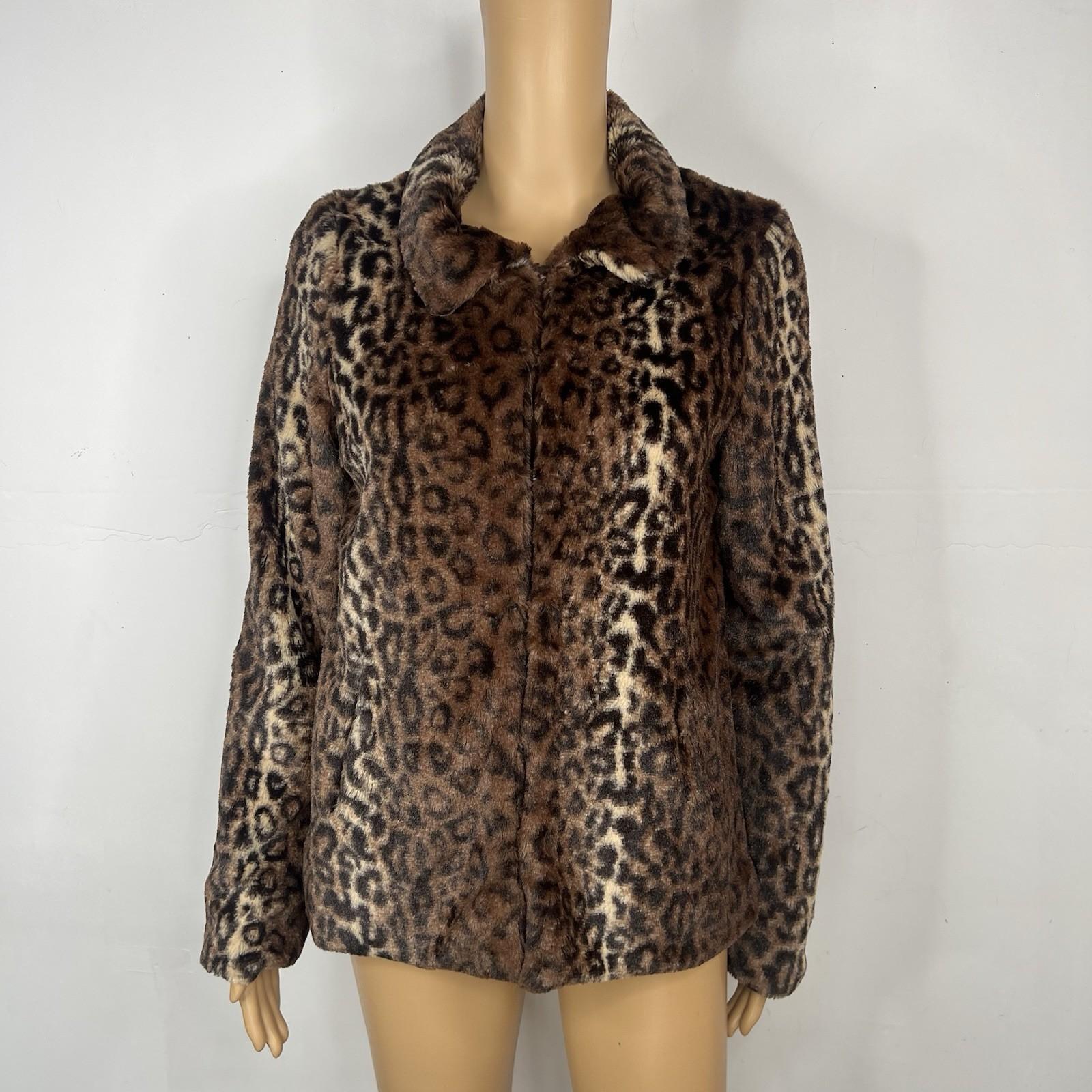 10-61.jpg Betsy Johnson Leopard Print Faux Fur Jacket Size S Soft Comfy Pockets Brown New