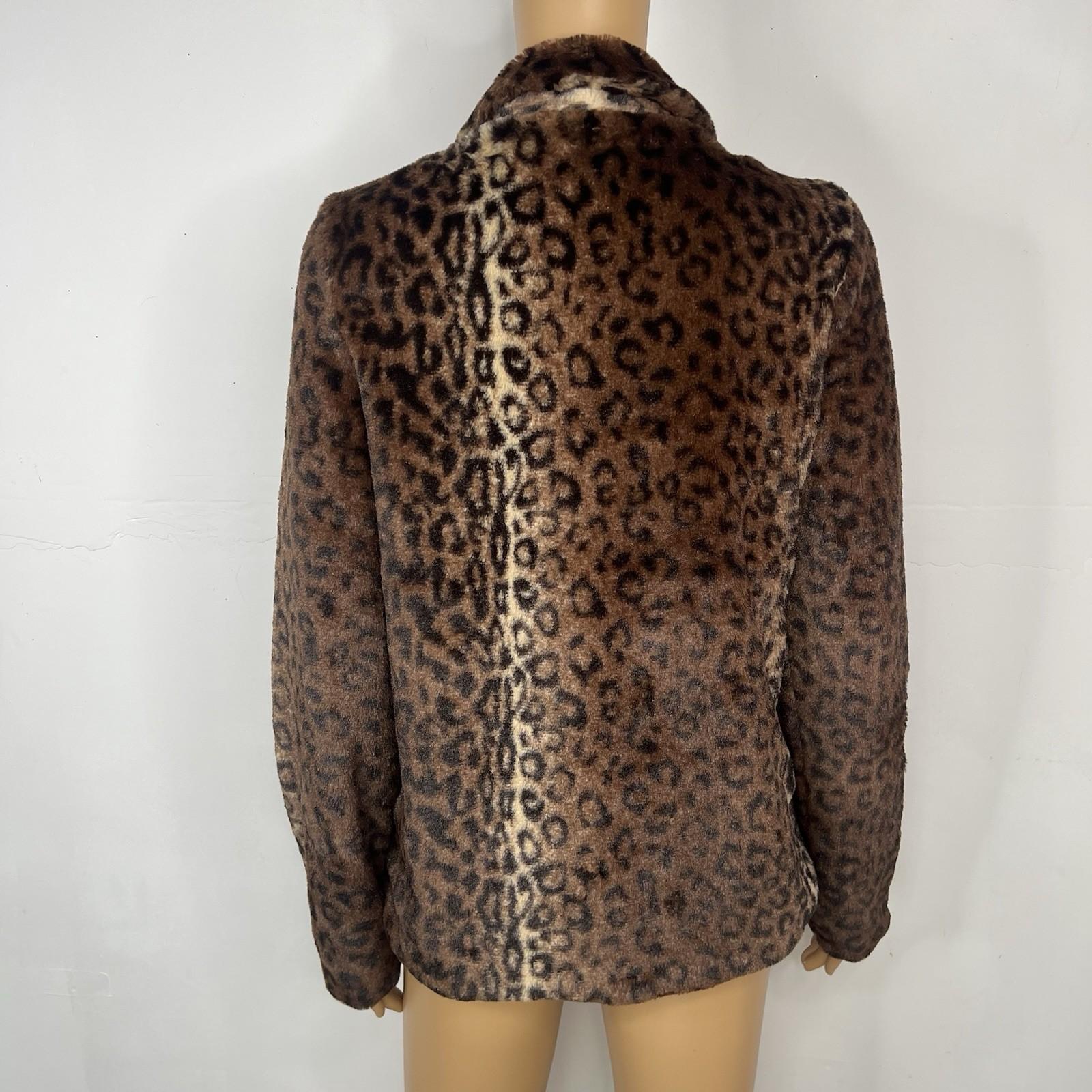 10-63.jpg Betsy Johnson Leopard Print Faux Fur Jacket Size S Soft Comfy Pockets Brown New