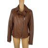 Kenneth Cole Faux Leather Moto Jacket Size L Cognac Asymmetrical Notch Collar