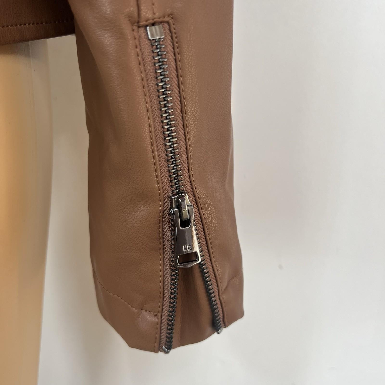 Kenneth Cole Faux Leather Moto Jacket Size L Cognac Asymmetrical Notch Collar