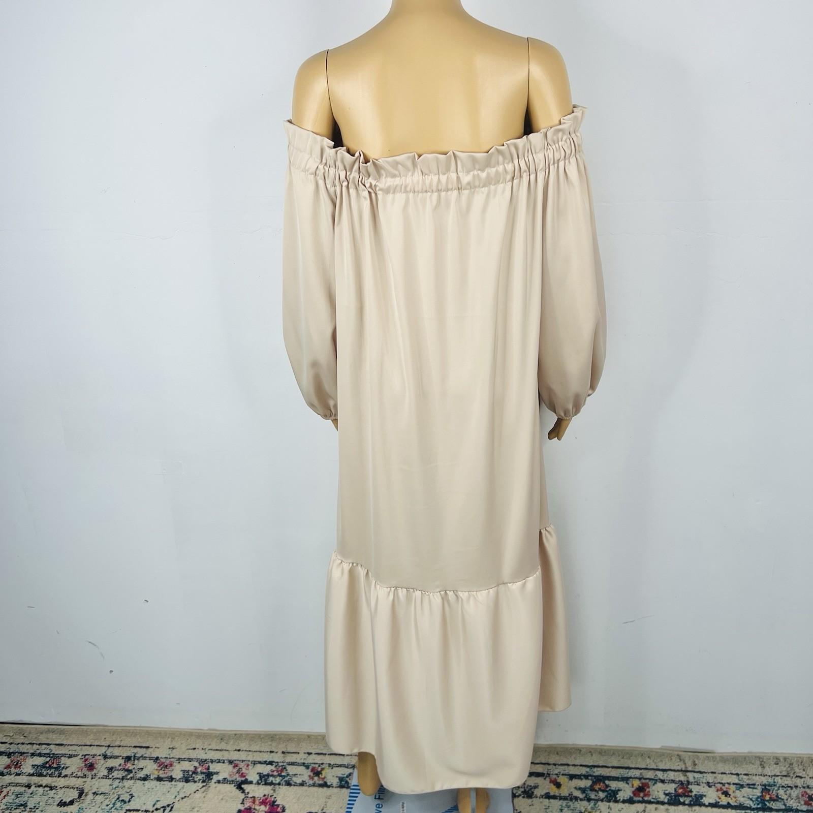 Madison Silky Like Off Shoulder Maxi Dress Size M Beige Made In Italy Ruffle