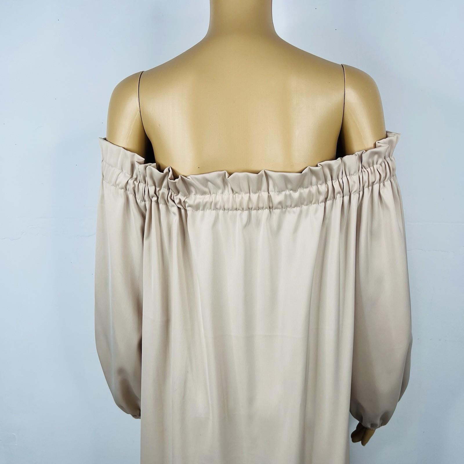 Madison Silky Like Off Shoulder Maxi Dress Size M Beige Made In Italy Ruffle