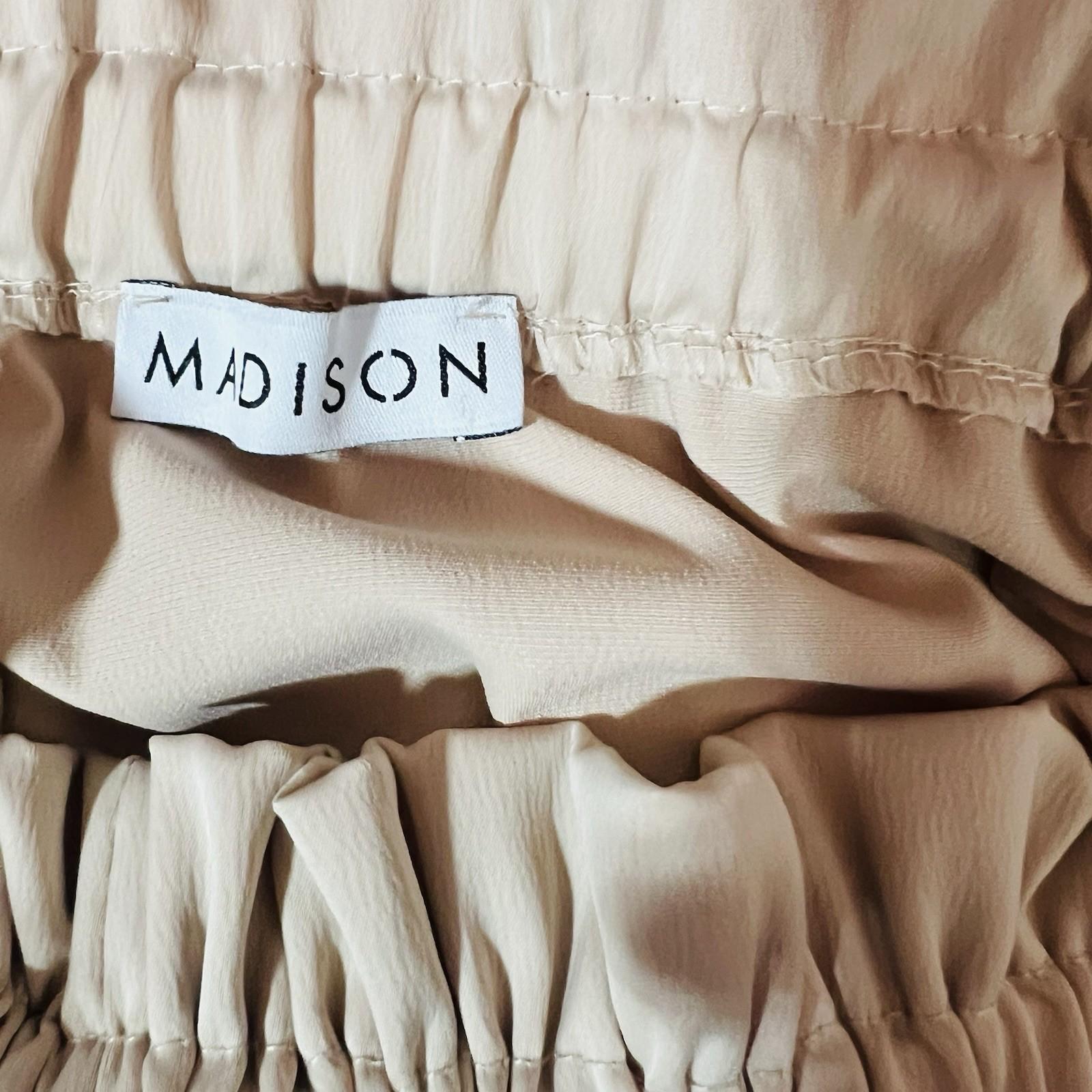 Madison Silky Like Off Shoulder Maxi Dress Size M Beige Made In Italy Ruffle