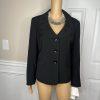 Suit Studio Polyester Pant Suit Size 14P Black Ruffle Shawl Collar Lined 2PC New